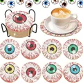 DIY Diamond Painting Evil Eye Coasters Set of 8 with Metal Holder and Cork Base - CZD-03 Eyeballs / 2 Pcs/Set