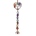 Detailed copper tree of life heart with seven chakra natural stone tassel pendant - Antique Bronze Heart Tree of Life Woven Hanging