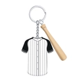 Detail of white striped baseball jersey pendant with mini wooden bat and metal keychain - Baseball Jersey Style (3)