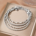 4-piece silver chain bracelet set featuring cable, snake, and oval bead designs for women - 4Pcs Set Bracelet / Silver