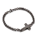 Vintage-Armband aus Edelstahl für Herren mit Kreuz und oxidierten runden Gliedern - Geschwärztes Armband (KB117770-KFC)