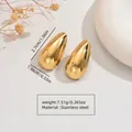 Polished gold teardrop stainless steel stud earrings in minimalist beach style - Mirror Teardrop Style (FYD6081)