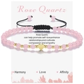 Detailed view of Rose Quartz beaded bracelet with golden heart charm on white display card - Rose Quartz