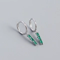 Orecchini a cerchio in argento S925 con pendenti in zircone verde smeraldo rettangolari - Argento 925 / Placcato Platino - Zircone Verde