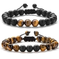 Ensemble de bracelets tressés ajustables avec œil de tigre et perles noires mates - 8mm Oeil de Tigre Ensemble