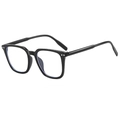 Classic black oversized square frame sunglasses with silver rivets and blue light lenses - Black Frame