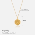 14K gold plated stainless steel necklace featuring star moon coin pendant and dimensions - 450+50mm / Eight-Pointed Star Compass