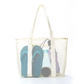 White large capacity mesh beach bag with reinforced straps for travel and swimming - Beige