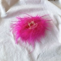 Detailed view of a pink ostrich feather hair claw clip on a white fabric background - 9.5CM Dark Pink Feather Claw Clip