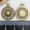 Bronze sun pendants in star and moon DIY jewelry set, flat layout with measurement scale - Antique Bronze Small Sun Pendant (16x19mm)