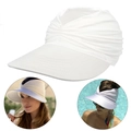 Women's white open-top sun hat with wide brim and pleated texture for sports - White