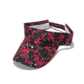 Detail des 100 % Polyester-Waschetiketts an der rot-schwarzen Tie-Dye-Sonnenblende - Rot Schwarz Mode Tie-Dye Stil (D)