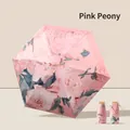 Pink Peony pattern mini folding umbrella with matching storage pouch for sun and rain - Pink Peony Oil Painting