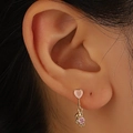 Harajuku Vintage Ohrstecker mit rosa Herz und niedlichem goldenem Bärenanhänger für Damen - Ohrstecker / Rosa