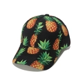 Classic black baseball cap with vibrant yellow pineapple print and curved brim for summer - Pineapple Print Style (F)