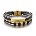 Pulsera multicapa de cuero trenzado negro para hombre con dijes de acero dorado - Dorado (KB149826-KLHQ)