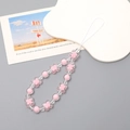 Pink flower and transparent bead beaded phone wrist strap with white cord lanyard - K2274 Pink Flower Butterfly Beads Phone Chain