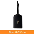 Black PU leather luggage tag with airplane design and adjustable buckle strap, 11.3x7cm - Luggage Tag / Black