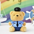 Detailed close-up of a soft plush teddy bear wearing a blue police uniform and cap - 14cm (Gold Lobster Clasp) / Police Style