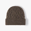 Deep brown cable-knit winter beanie featuring thick wool-like texture and ribbed cuff - One Size / Brown (24B043)