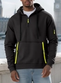 Detalle de sudadera con capucha para hombre con cremalleras verde neón y bolsillo - S / Tops / Negro