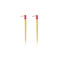 Eleganti orecchini in argento S925 con pendente lungo dorato e pietra rossa - Argento S925/Placcato oro 18 carati / Oro con pietra rosso rosa