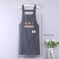 Dark gray striped waterproof apron with strawberry print, size 70cm x 65cm - Gray - Striped Cotton Linen Strap