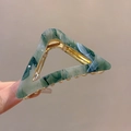 Pince à cheveux triangle en acétate effet marbre vert émeraude et métal doré - Vert Foncé