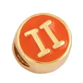 Golden round bead with orange enamel finish and Roman numeral II Gemini symbol - Zodiac-Gemini