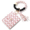 Silicone bead bracelet keychain with red baseball pattern tassel and black card wallet - #17 Wooden Beads