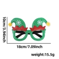 Green glitter elf hat Christmas glasses frame with snowflake patterns and size details - Green Santa Hat Glasses