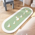 Oval green cartoon duck plush rug for children's bedroom floor with white border - Goose Charging