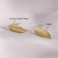 Elegant 3-layer golden plated copper leaf earrings with detailed botanical texture - Leaf Design