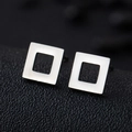 Modern square hollow geometric stud earrings in silver finish with brushed metal texture - Hollow Square / Silver