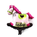Pink foil rocking horse balloon with baby text for infant birthday parties - Mini Pink Rocking Horse