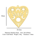 Gold plated stainless steel heart pendant with celestial patterns and 28.5x30mm size - Gold Hollow Sun Moon Star Heart (5Pcs/Pack)