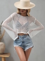 Haut blanc en maille crochetée à manches évasées avec détails ajourés pour femmes - S / Blanc