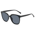 Classic black rectangular sunglasses with grey lenses for a retro fashion look - Solid Black