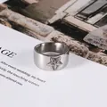Polished wide band stainless steel ring featuring a starfish relief for men and women - US Size 7