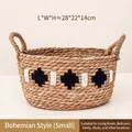 Small handwoven straw basket with black and white Bohemian cross pattern, 28x22x14cm - Bohemian Style Small