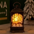Bronze vintage Christmas lantern with reindeer forest scene and warm LED light - Flat Bronze Reindeer