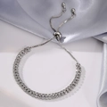 Detail of double-row crystal tennis bracelet with adjustable sliding toggle clasp - Double Row Zirconia / Silver
