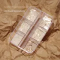 Macro detail of natural iridescent shell flakes in a 6-compartment storage case for nail art - #126