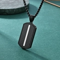 Collier pour homme avec pendentif rectangulaire en fibre de carbone noire et trait blanc - Pendentif + Chaîne à Billes Noire / Acier Noir