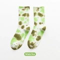 Tie-dye mid-calf cotton socks in vibrant matcha green and white knit pattern - Matcha Green