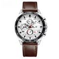 Men's waterproof quartz watch with brown leather strap and silver stainless steel case - Brown Strap White Dial Silver Case (216P-B-YK)