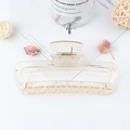 Elegant large transparent square hair claw clip with golden glitter and leopard pattern - Pearlescent Transparent Champagne