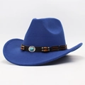 Navy blue wool cowboy hat featuring a turquoise stone ornament and brown leather band - Sapphire Blue