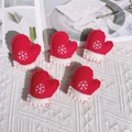 Set of 5 Christmas red felt mini glove ornaments with white snowflake embroidery - Christmas Mittens / Red