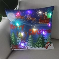 LED light up Christmas pillow with Santa and reindeer pattern on living room sofa - Santa Reindeer Snowman-21M-2